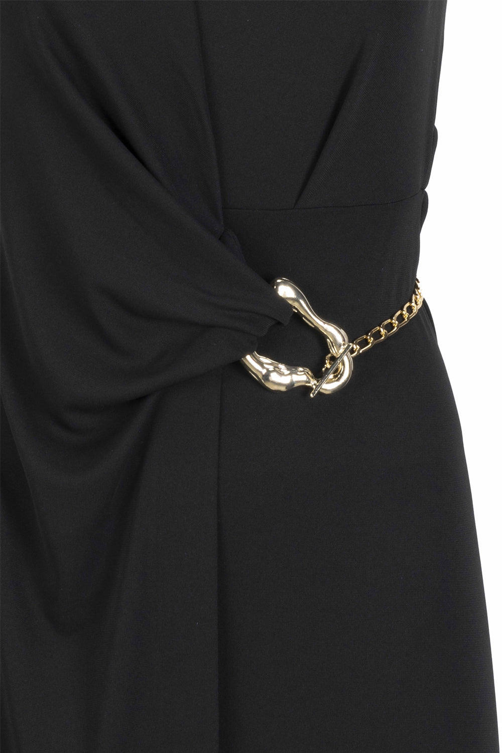 Exquise-Zincir Ve Toka Detaylı Siyah Midi Elbise-ELBİSE-2-Milagron.com