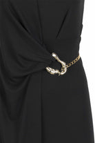 Exquise-Zincir Ve Toka Detaylı Siyah Midi Elbise-ELBİSE-2-Milagron.com