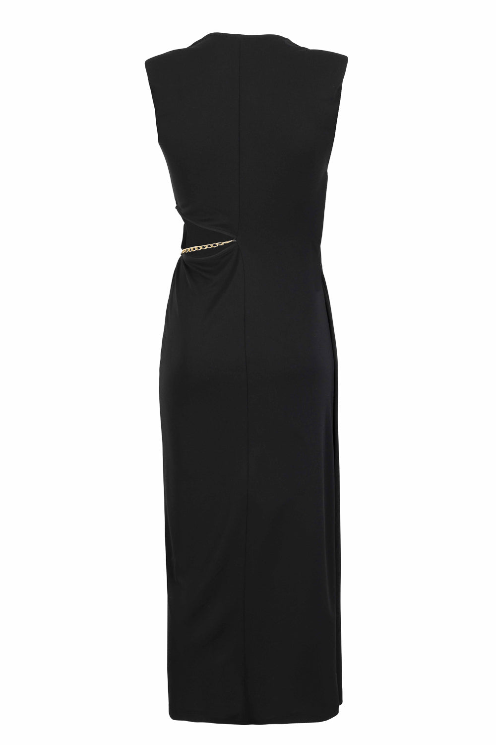 Exquise-Zincir Ve Toka Detaylı Siyah Midi Elbise-ELBİSE-3-Milagron.com