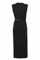 Exquise-Zincir Ve Toka Detaylı Siyah Midi Elbise-ELBİSE-3-Milagron.com