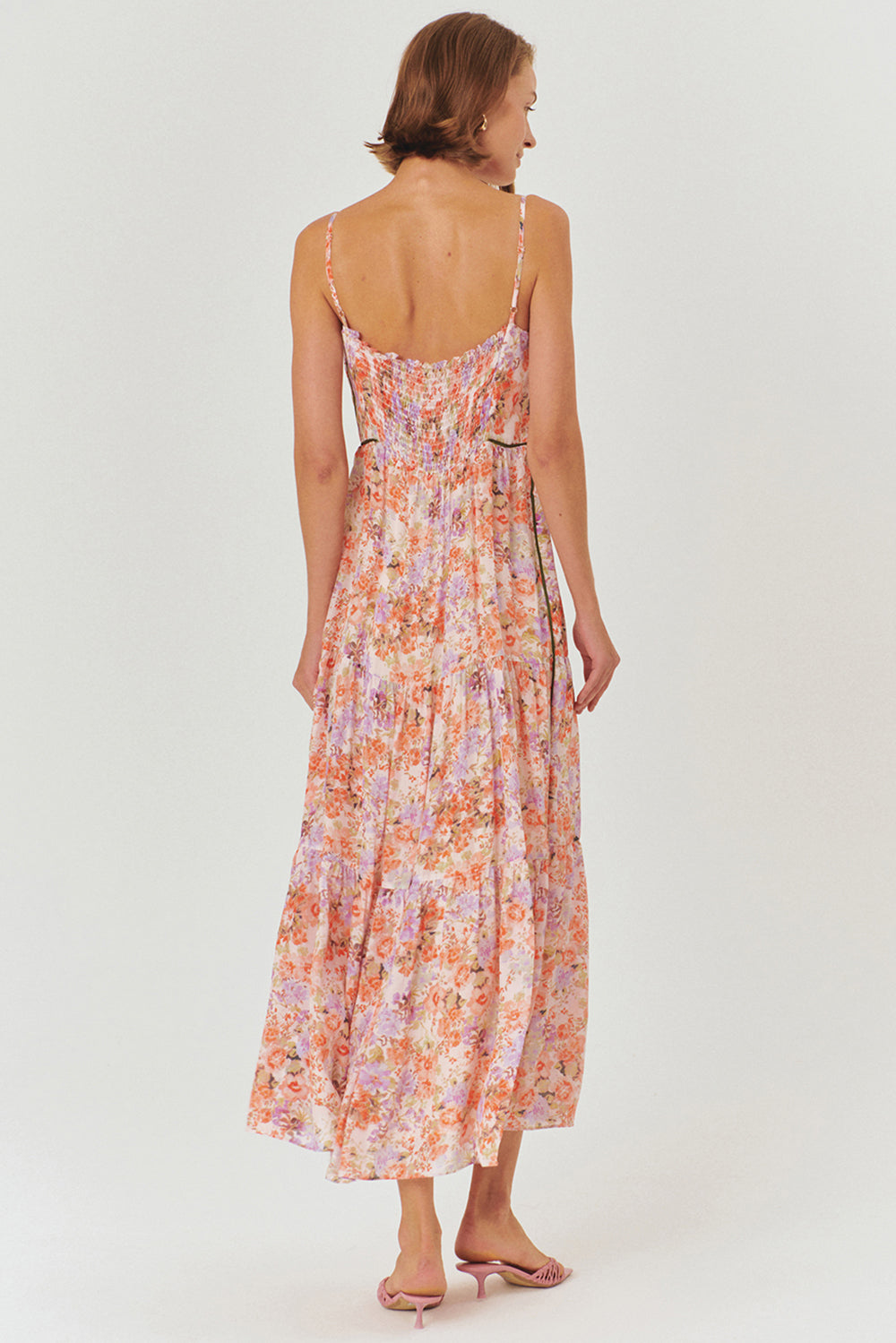 Exquise-çiçek Desenli Askılı Midi Elbise-ELBİSE-4-Milagron.com