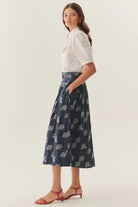 çiçek Desenli Kemerli Midi Boy Etek - 1