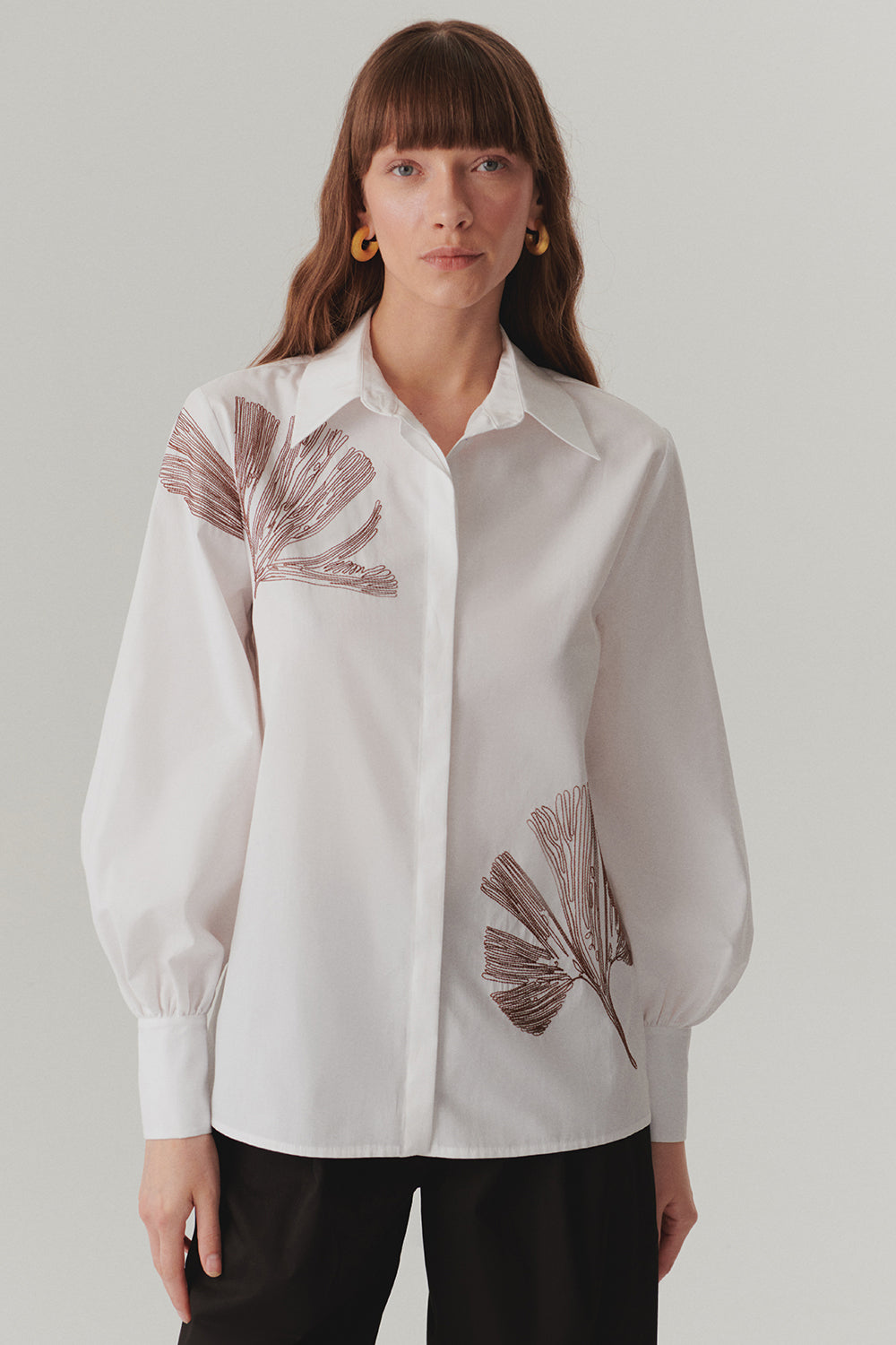 Exquise-çiçek Dikiş Detaylı Pamuk Regular Kemik Gömlek-Gömlek-1-Milagron.com