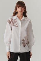 Exquise-çiçek Dikiş Detaylı Pamuk Regular Kemik Gömlek-Gömlek-1-Milagron.com