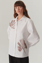 Exquise-çiçek Dikiş Detaylı Pamuk Regular Kemik Gömlek-Gömlek-2-Milagron.com