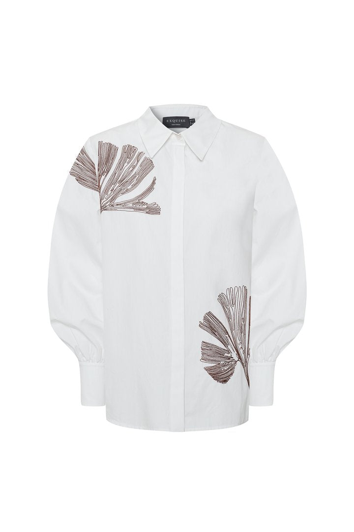 Exquise-çiçek Dikiş Detaylı Pamuk Regular Kemik Gömlek-Gömlek-6-Milagron.com