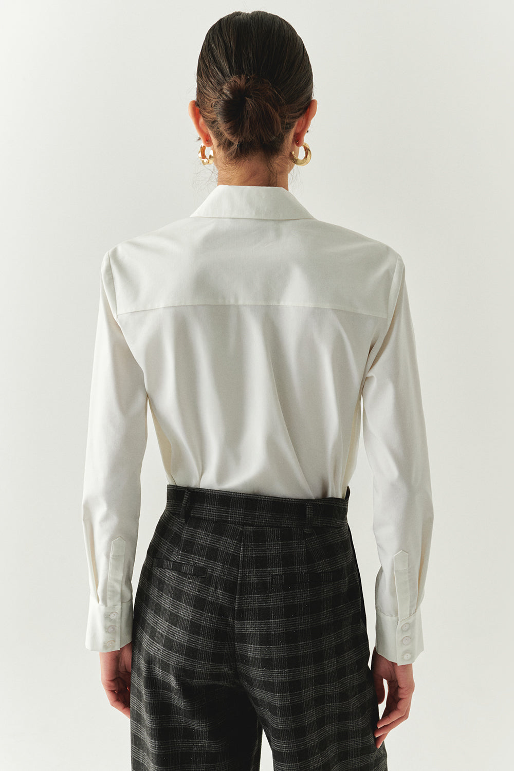 Exquise-çiçek İşlemeli Grogen şeritli Uzun Kollu Slim Fit Ekru Gömlek-GÖMLEK-3-Milagron.com