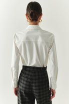 Exquise-çiçek İşlemeli Grogen şeritli Uzun Kollu Slim Fit Ekru Gömlek-GÖMLEK-3-Milagron.com