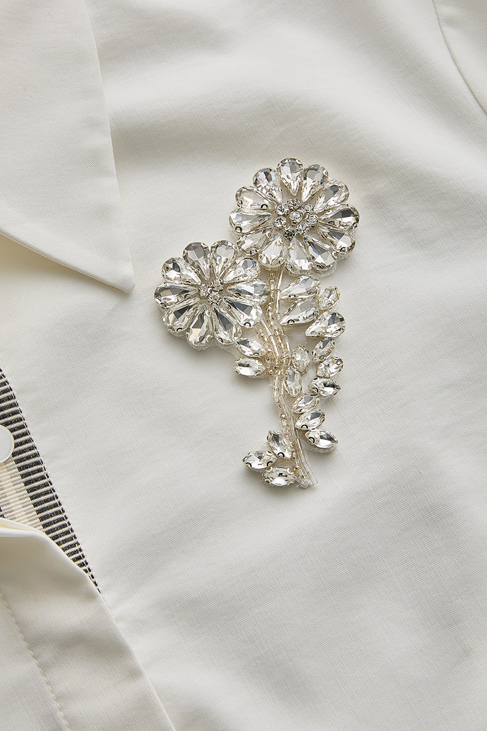 Exquise-çiçek İşlemeli Grogen şeritli Uzun Kollu Slim Fit Ekru Gömlek-GÖMLEK-5-Milagron.com