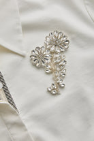 Exquise-çiçek İşlemeli Grogen şeritli Uzun Kollu Slim Fit Ekru Gömlek-GÖMLEK-5-Milagron.com