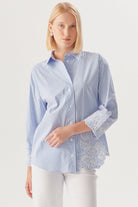 Exquise-çiçek İşlemeli Mavi çizgili Regular Gömlek-Gömlek-1-Milagron.com