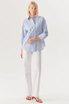 Exquise-çiçek İşlemeli Mavi çizgili Regular Gömlek-Gömlek-2-Milagron.com