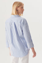 Exquise-çiçek İşlemeli Mavi çizgili Regular Gömlek-Gömlek-4-Milagron.com