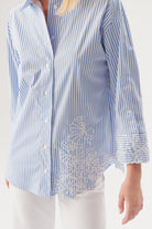 Exquise-çiçek İşlemeli Mavi çizgili Regular Gömlek-Gömlek-6-Milagron.com