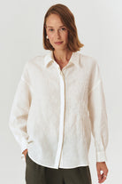 Exquise-çiçek İşlemeli Regular Beyaz Keten Gömlek-GÖMLEK-1-Milagron.com