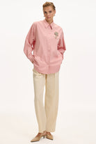 Exquise-çiçek Taş İşlemeli Uzun Kollu Regular Gül Kurusu Gömlek-GÖMLEK-6-Milagron.com