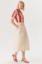 Exquise-çift İnce Kemer Detaylı Midi Boy Bej Etek-Etek-2-Milagron.com