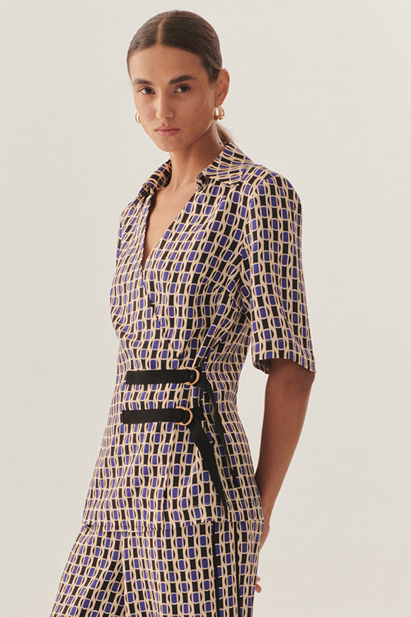 Exquise-çift Sabit Kemer Kapama Detaylı Regular Fit Desenli Gömlek-Gömlek-1-Milagron.com