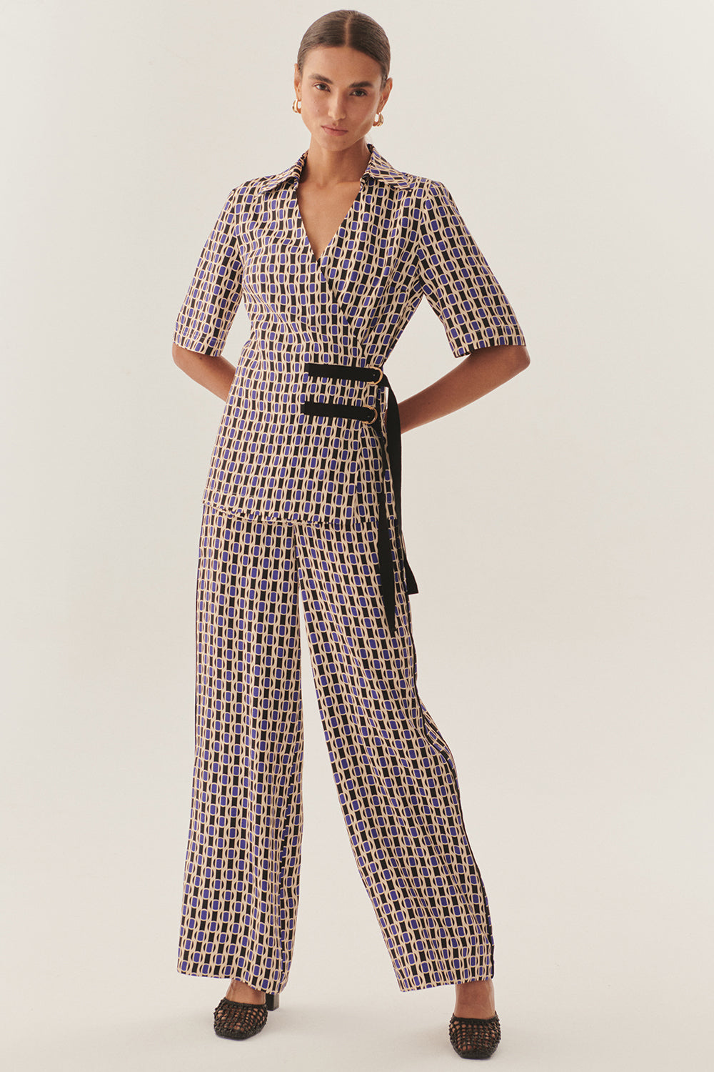 Exquise-çift Sabit Kemer Kapama Detaylı Regular Fit Desenli Gömlek-Gömlek-2-Milagron.com