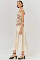 Exquise-çizgi Desenli Pileli Asklı Elbise-ELBİSE-3-Milagron.com