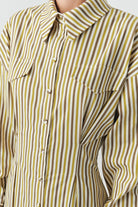 Exquise-çizgili Gömlek Yaka Uzun Kollu Slim Fit çok Renkli Midi Elbise-ELBİSE-4-Milagron.com