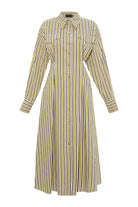 Exquise-çizgili Gömlek Yaka Uzun Kollu Slim Fit çok Renkli Midi Elbise-ELBİSE-7-Milagron.com