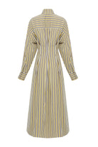 Exquise-çizgili Gömlek Yaka Uzun Kollu Slim Fit çok Renkli Midi Elbise-ELBİSE-8-Milagron.com