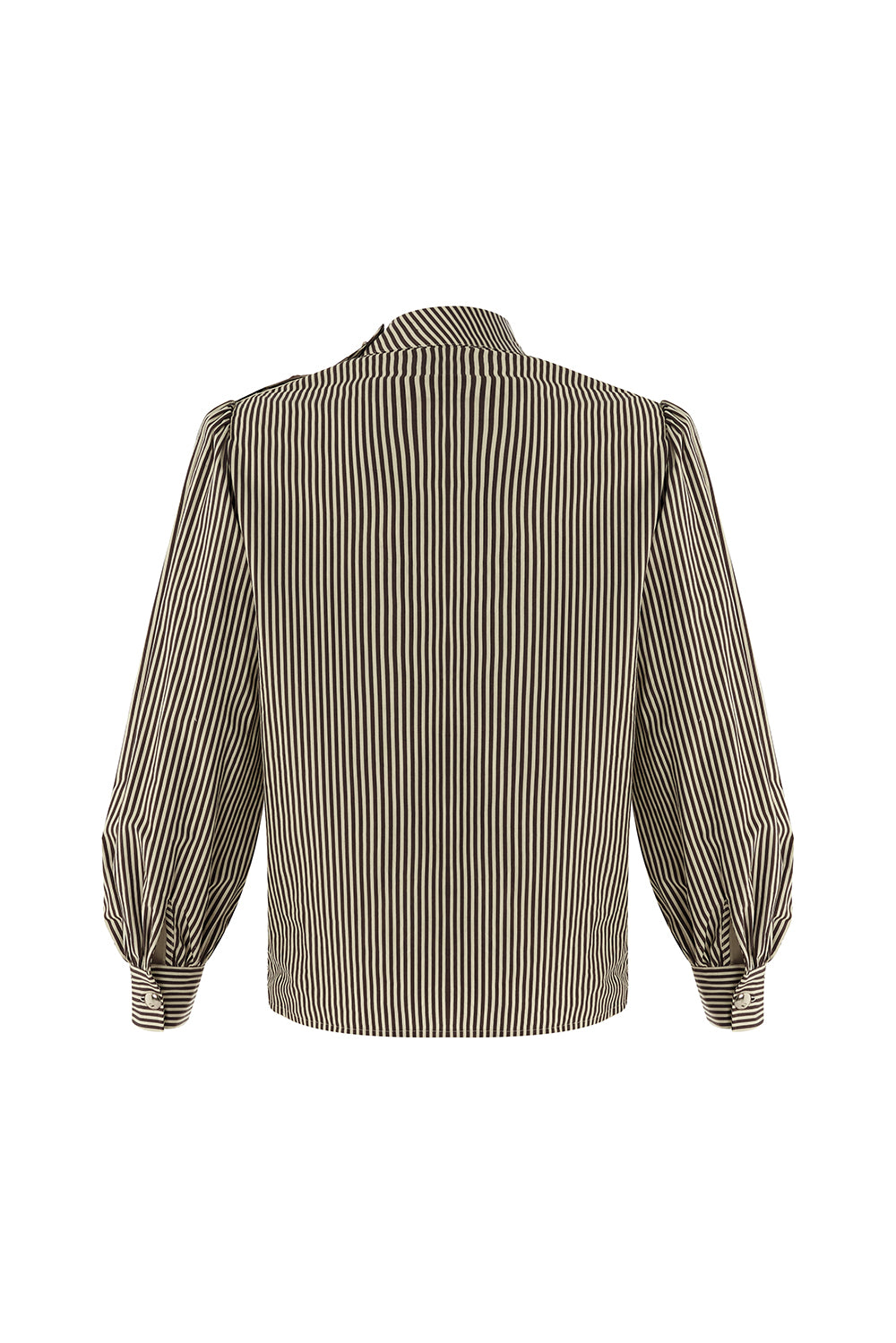 Exquise-çizgili Omuzu Düğme Detaylı Fularlı Uzun Kollu Kahve Bluz-BLUZ-8-Milagron.com