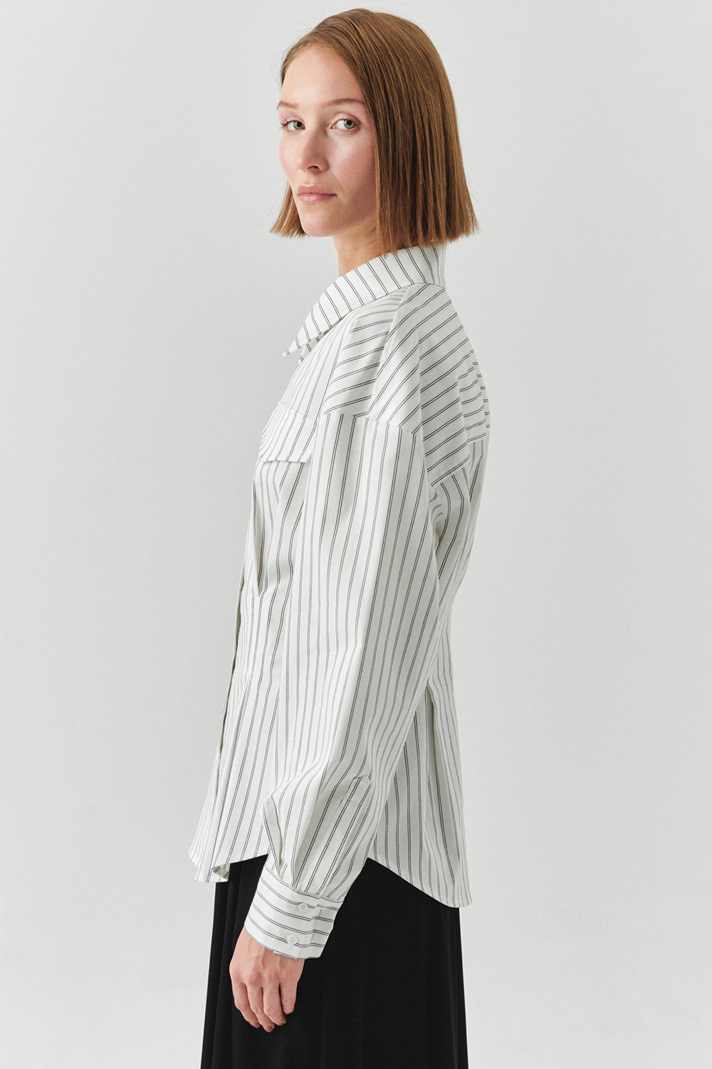 Exquise-çizgili Uzun Kollu Slim Fit Beyaz Gömlek-GÖMLEK-3-Milagron.com