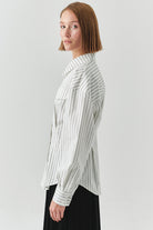 Exquise-çizgili Uzun Kollu Slim Fit Beyaz Gömlek-GÖMLEK-3-Milagron.com