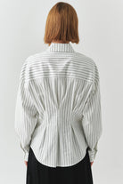 Exquise-çizgili Uzun Kollu Slim Fit Beyaz Gömlek-GÖMLEK-4-Milagron.com