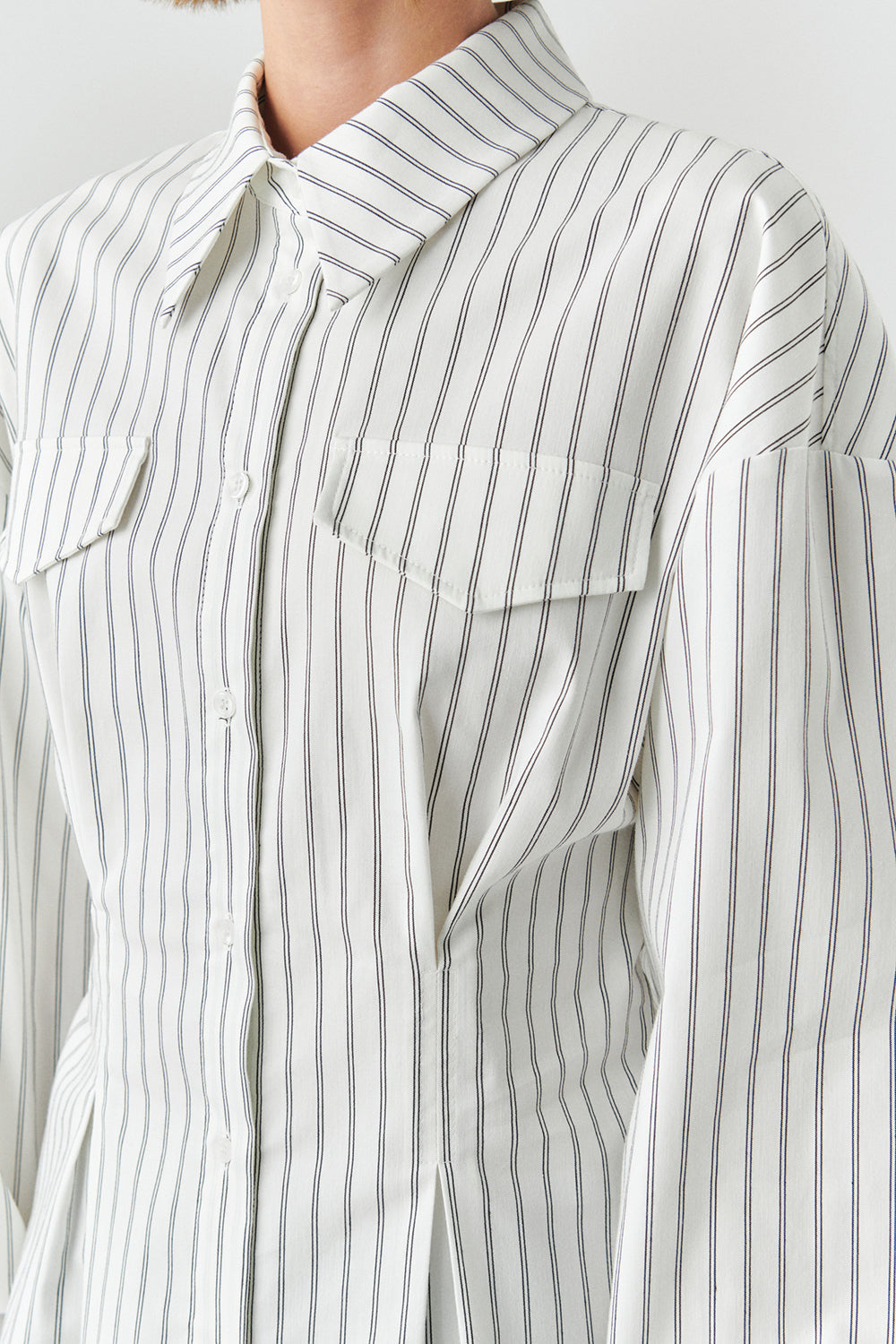 Exquise-çizgili Uzun Kollu Slim Fit Beyaz Gömlek-GÖMLEK-5-Milagron.com