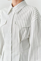 Exquise-çizgili Uzun Kollu Slim Fit Beyaz Gömlek-GÖMLEK-5-Milagron.com