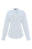 Exquise-çizgili Uzun Kollu Slim Fit Beyaz Gömlek-GÖMLEK-6-Milagron.com