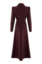 Exquise-Önden Fermuarlı Kemerli Uzun Kol Slim Fit Vişne Midi Elbise-ELBİSE-7-Milagron.com