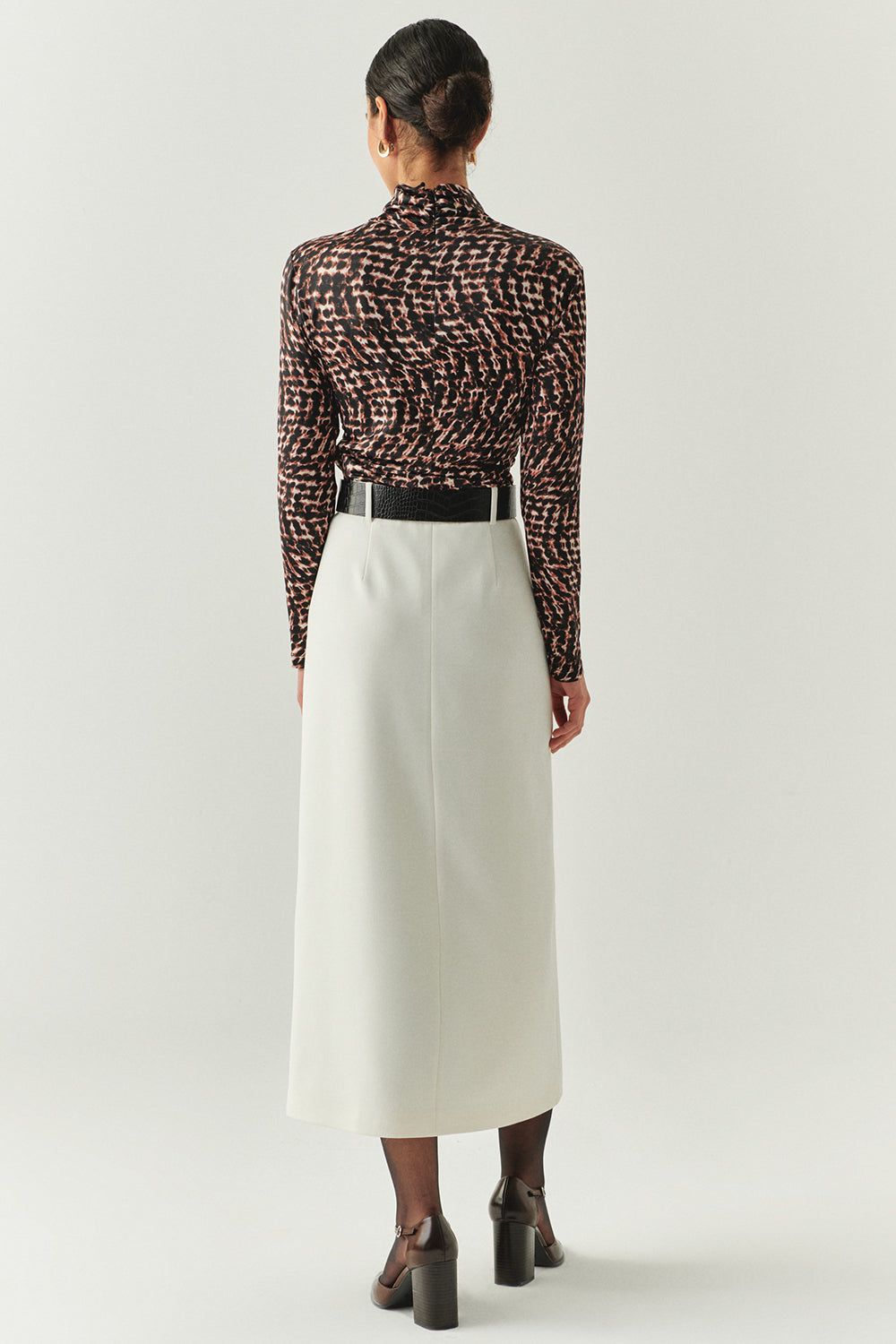 Exquise-önü Yırtmaçlı Kemerli Astarlı Regular Krem Midi Etek-ETEK-4-Milagron.com