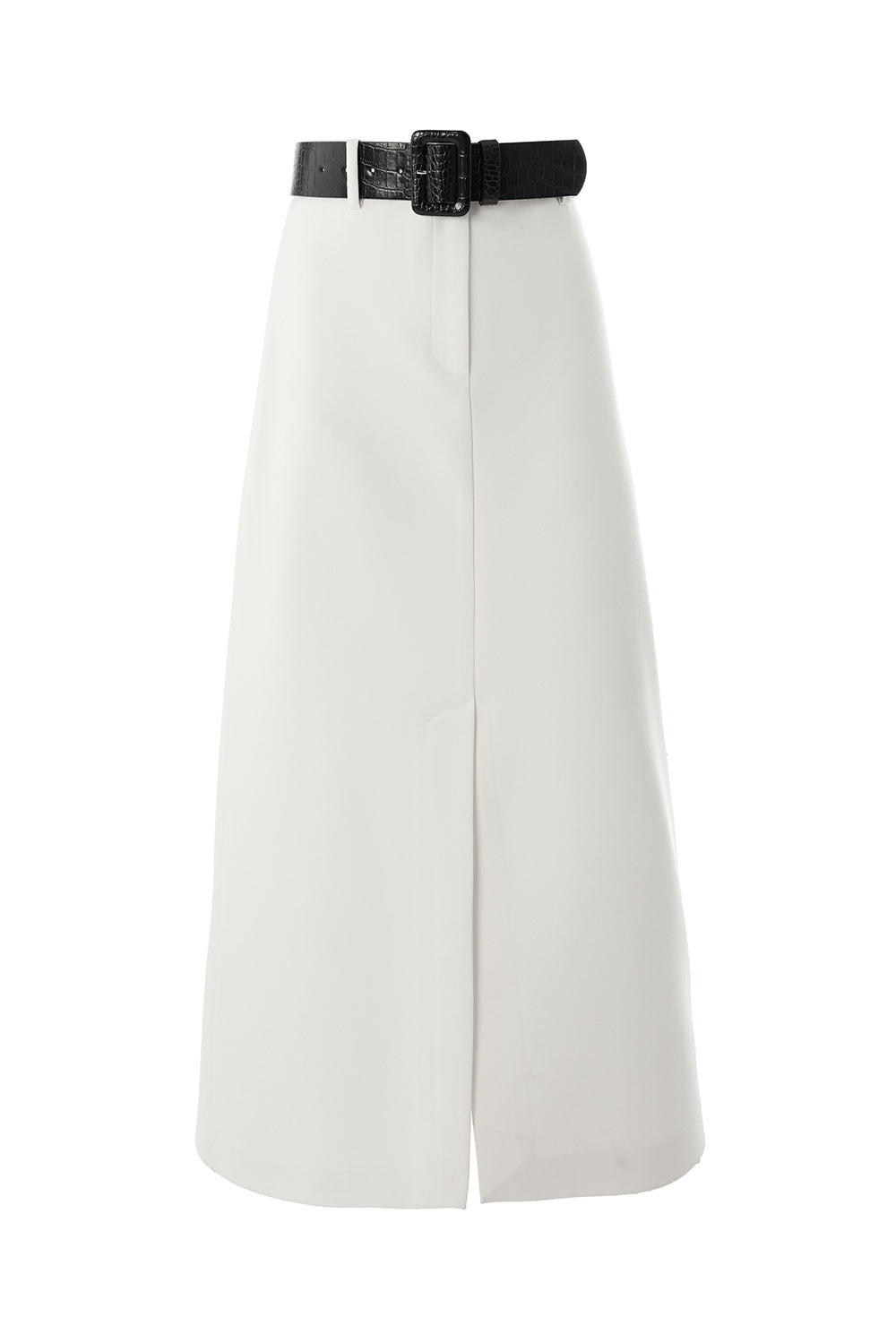 Exquise-önü Yırtmaçlı Kemerli Astarlı Regular Krem Midi Etek-ETEK-6-Milagron.com