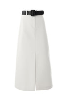 Exquise-önü Yırtmaçlı Kemerli Astarlı Regular Krem Midi Etek-ETEK-6-Milagron.com