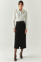 Exquise-önü Yırtmaçlı Kemerli Astarlı Regular Siyah Midi Etek-ETEK-2-Milagron.com