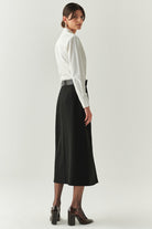 Exquise-önü Yırtmaçlı Kemerli Astarlı Regular Siyah Midi Etek-ETEK-6-Milagron.com