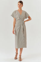 Exquise-şerit Desenli Kruvaze Model Pamuklu Midi Boy Elbise-Elbise-1-Milagron.com