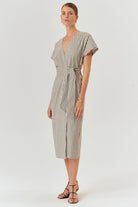 Exquise-şerit Desenli Kruvaze Model Pamuklu Midi Boy Elbise-Elbise-2-Milagron.com