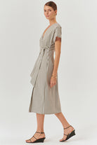 Exquise-şerit Desenli Kruvaze Model Pamuklu Midi Boy Elbise-Elbise-3-Milagron.com