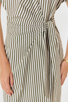 Exquise-şerit Desenli Kruvaze Model Pamuklu Midi Boy Elbise-Elbise-5-Milagron.com