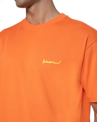 Erkek Oversize 2000'S Puff Baskili TiŞört - Neon Turuncu - 2