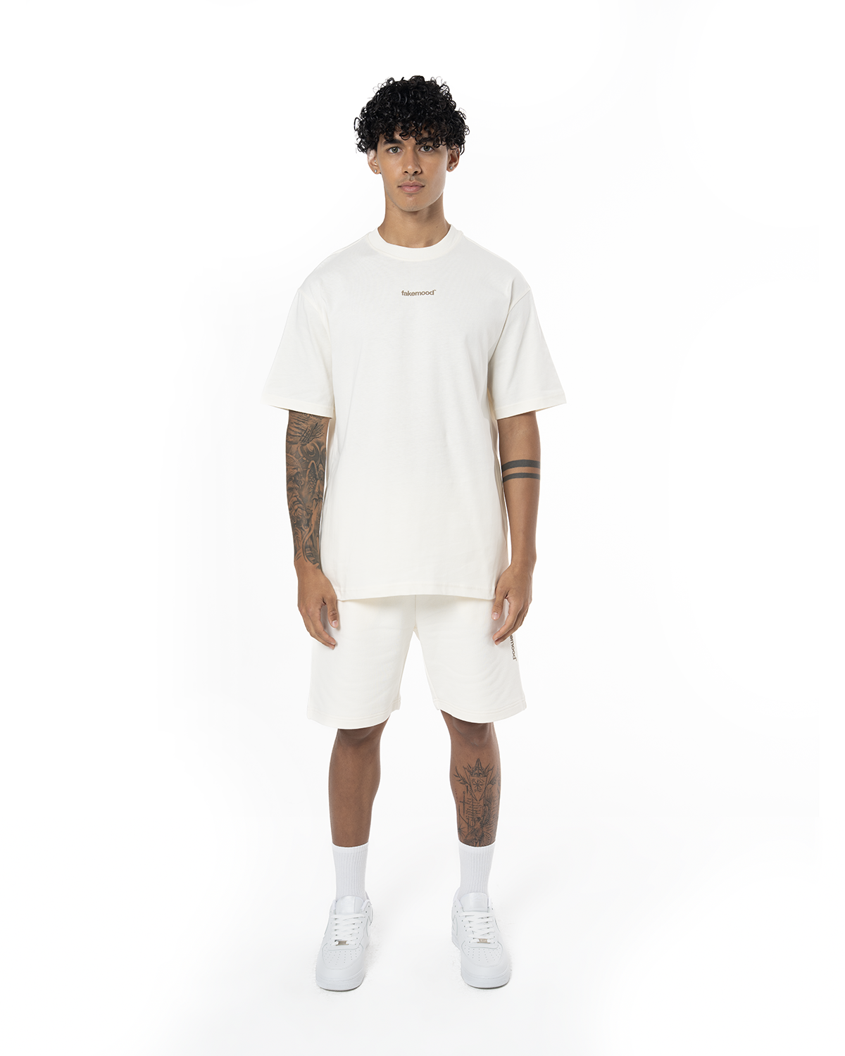 Erkek Oversize Basic Baskili TiŞört - AntiK Beyaz
