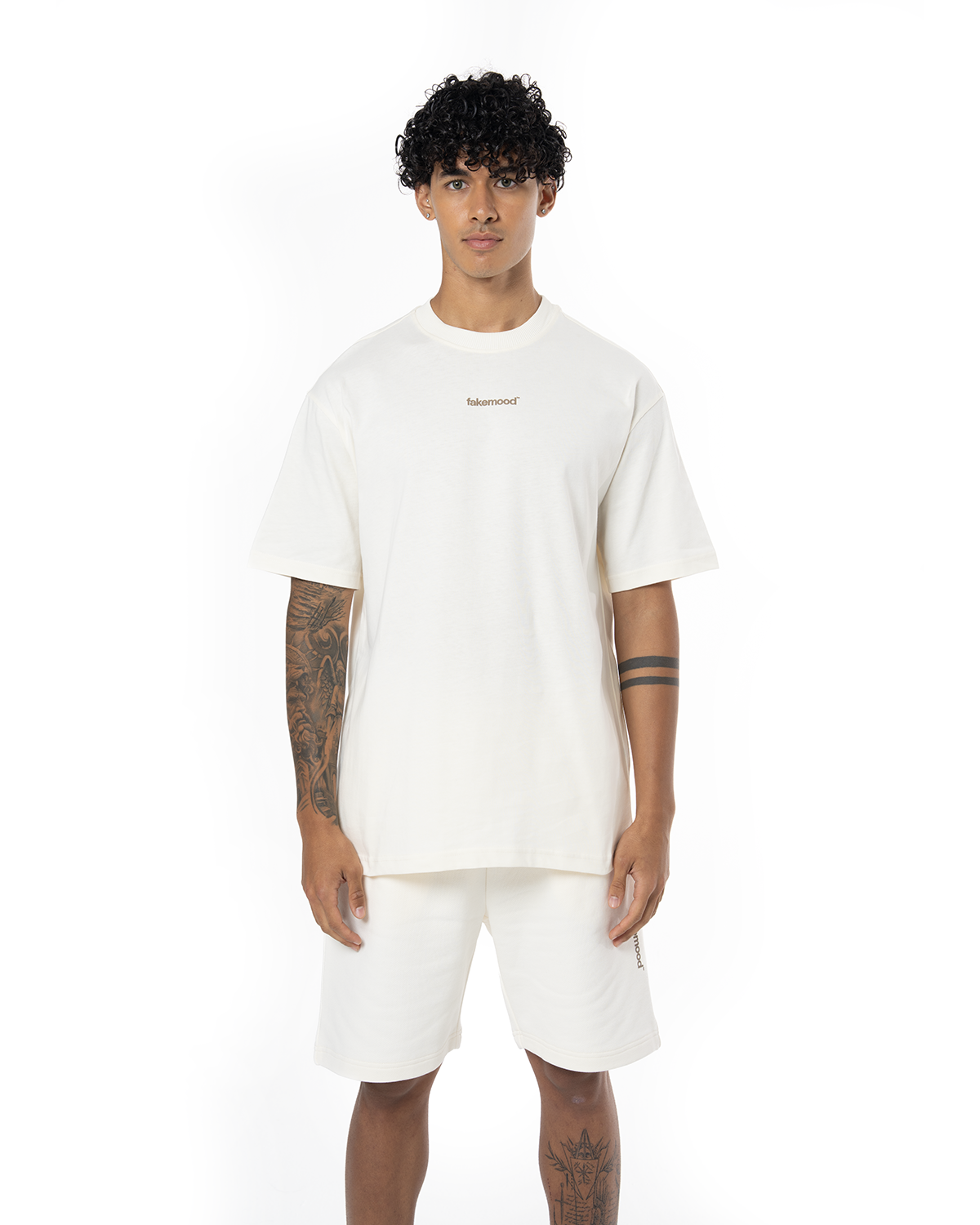 Erkek Oversize Basic Baskili TiŞört - AntiK Beyaz