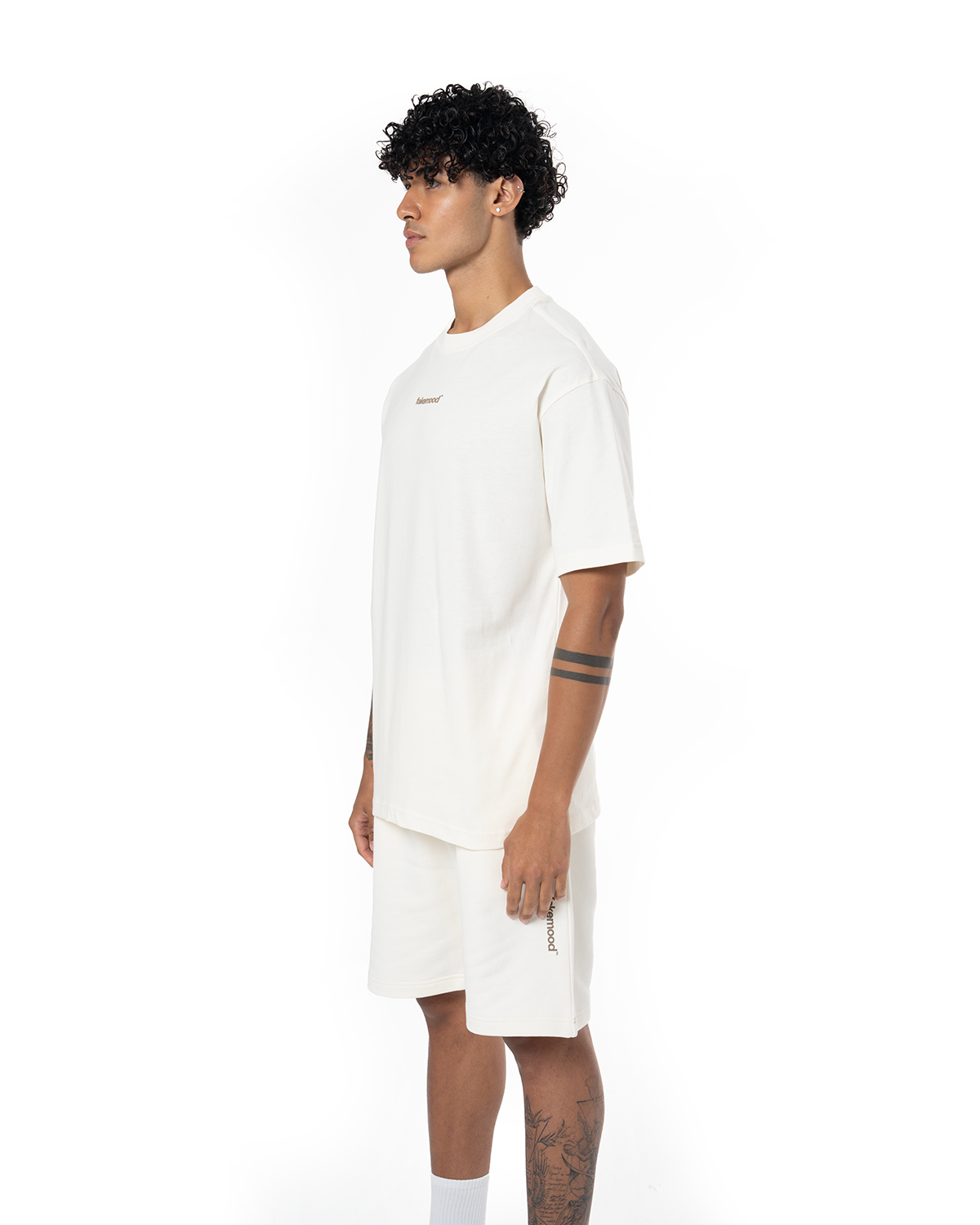 Erkek Oversize Basic Baskili TiŞört - AntiK Beyaz