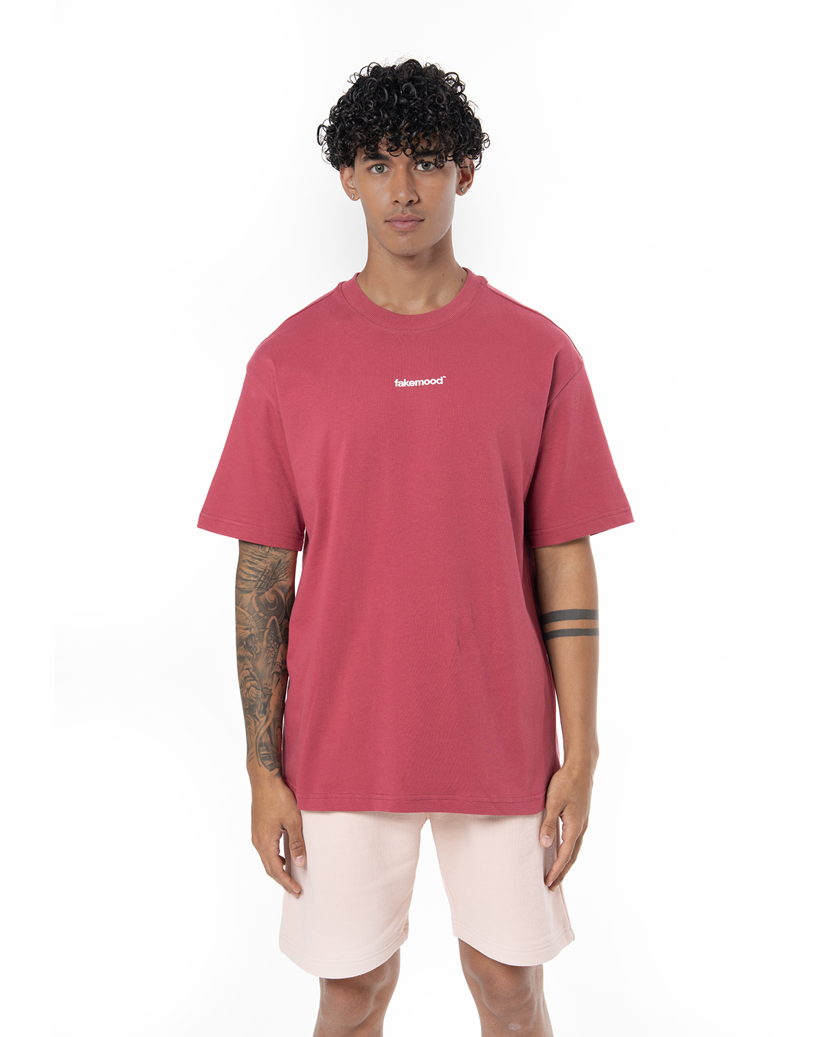 Erkek Oversize Basic Baskili TiŞört - Bordo