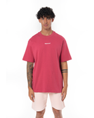 Erkek Oversize Basic Baskili TiŞört - Bordo